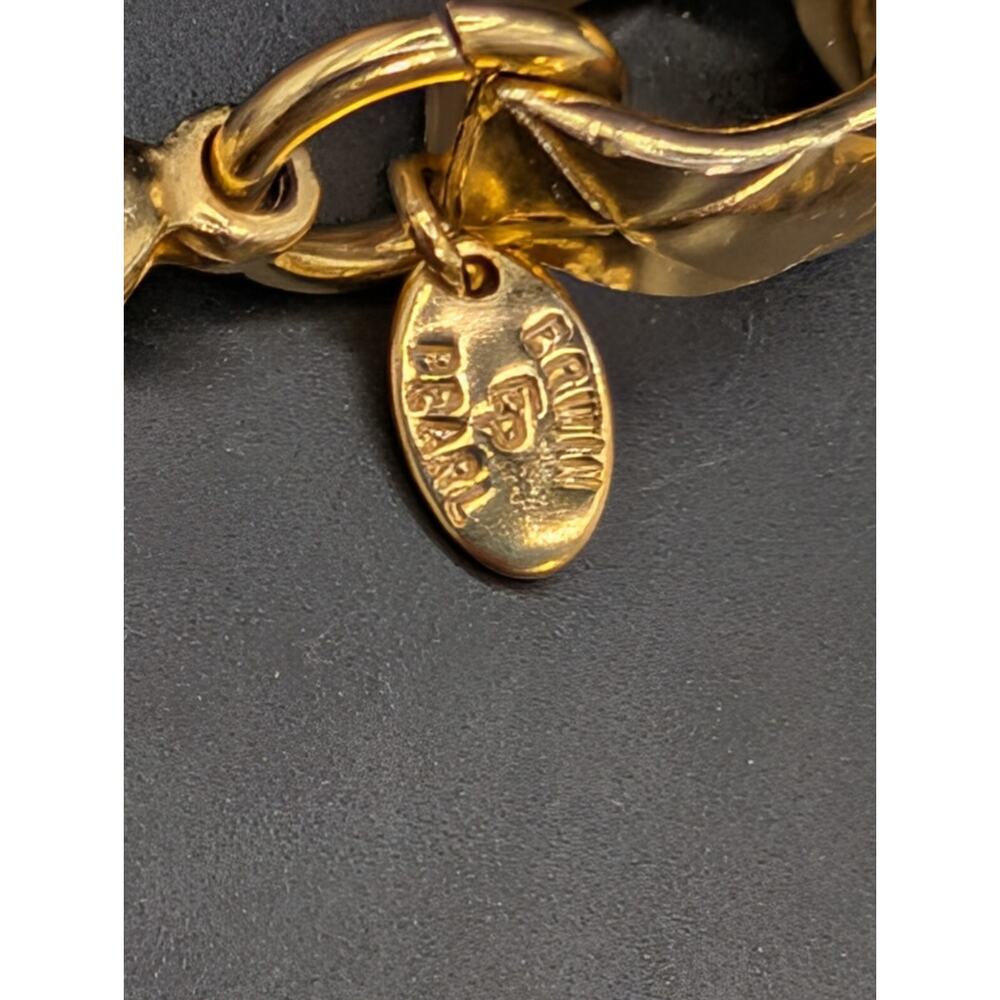 Vintage ERWIN PEARL Gold Tone Quilted Runway Bold Large Statement Necklace 28" - Picture 5 of 9